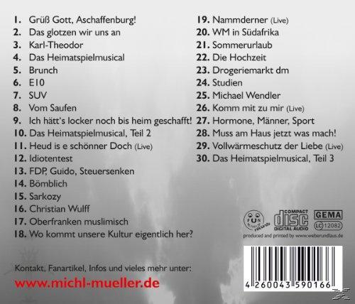 Albumcover mit Titelliste und Informationen. Der Text enthält 'Michl Müller' und das Compact Disc-Logo.