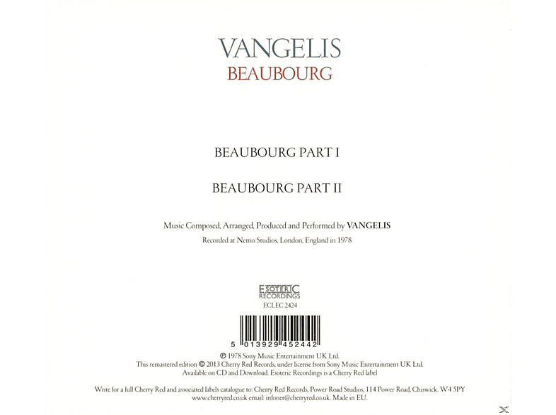 Beaubourg (CD) - Vangelis - Edition) (Remastered