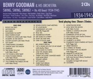 Rückseite der CD-Hülle mit Titellisten und Künstler Benny Goodman. Text in Weiß und Blau. Compact Disc Logo.
