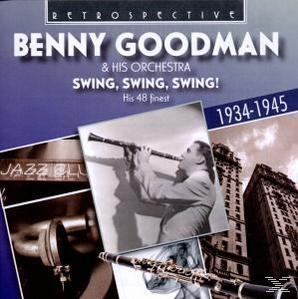 Albumcover: Benny Goodman, Orchester und Klarinette. Text: Swing, Swing, Swing! Seine 48 besten, 1934-1945.