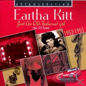 Albumcover: Eartha Kitt Foto-Collage mit dem Titel 'Just an Old-Fashioned Girl'. Bilder der Sängerin und eines Autos.