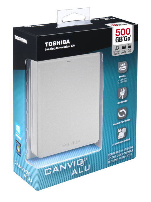 TOSHIBA Canvio Alu Festplatte, 500 GB HDD, 2,5 Zoll, extern, Silber