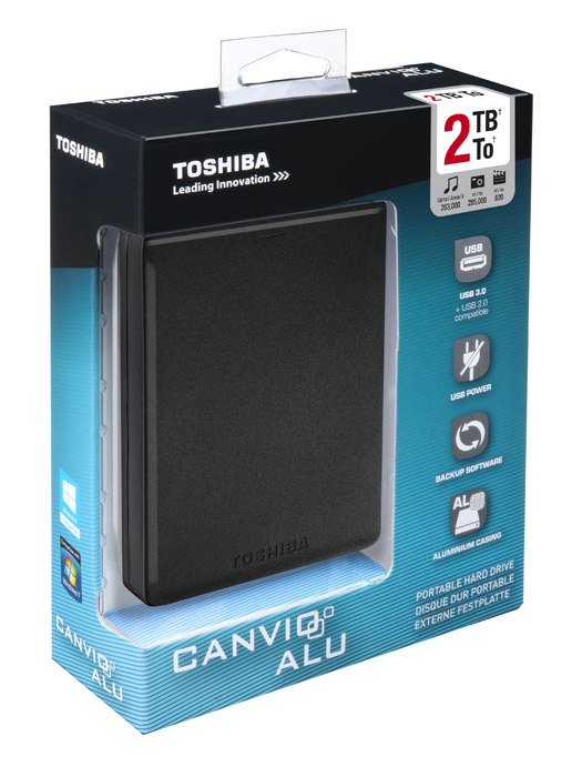 TOSHIBA Canvio Alu Festplatte, 2 TB HDD, 2,5 Zoll, extern, Schwarz