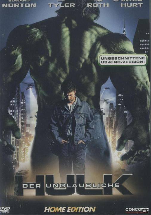 Filmcover: Hulk überragt einen Mann in einer Stadt. Titel 'Der Unglaubliche Hulk'. DVD-Cover.