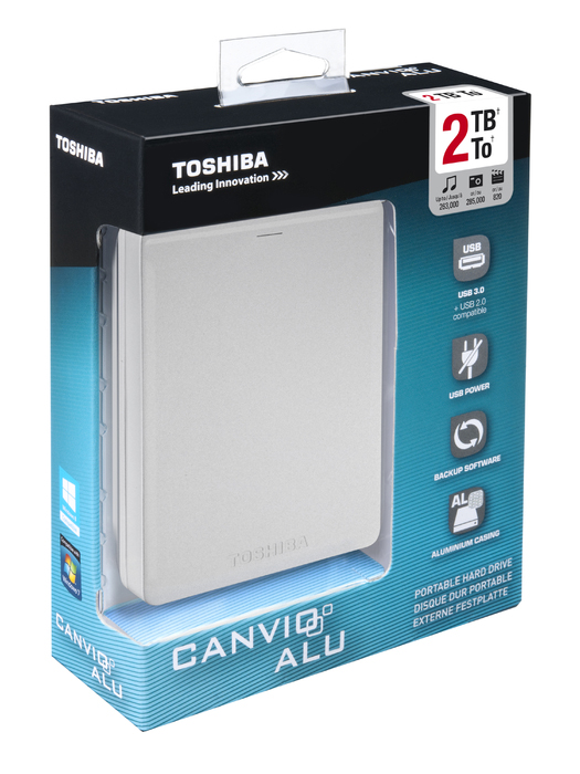 TOSHIBA Canvio Alu Festplatte, 2 TB HDD, 2,5 Zoll, extern, Silber