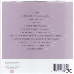 Rückseite eines Albums mit Titelliste und Credits. Hauptsächlich lila gefärbt.