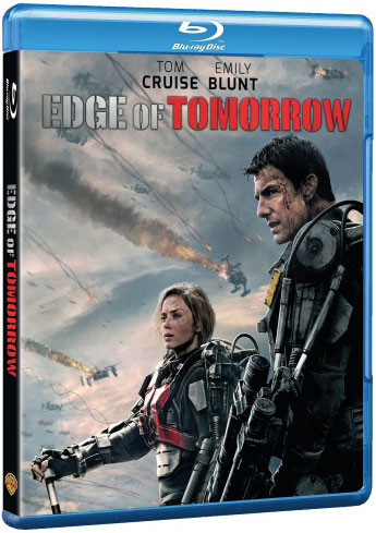 Edge of Tomorrow Blu-ray cover with Tom Cruise and Emily Blunt in military gear.