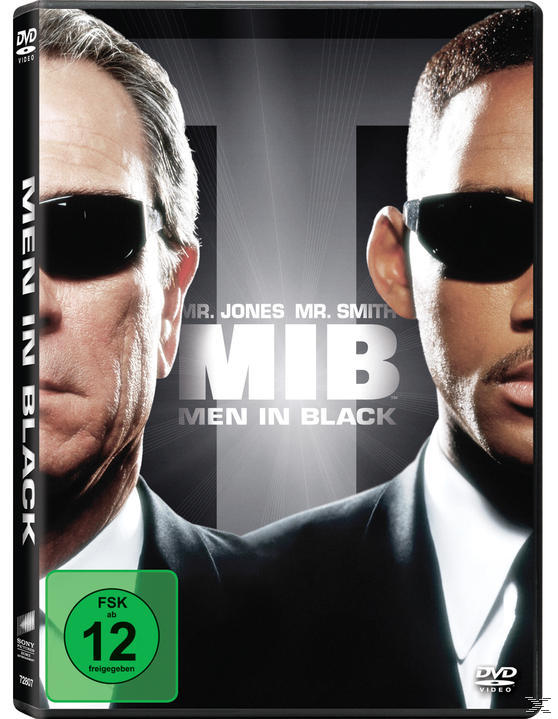 DVD-Cover mit zwei Männern in schwarzen Anzügen und Sonnenbrillen. Titel: Men in Black.