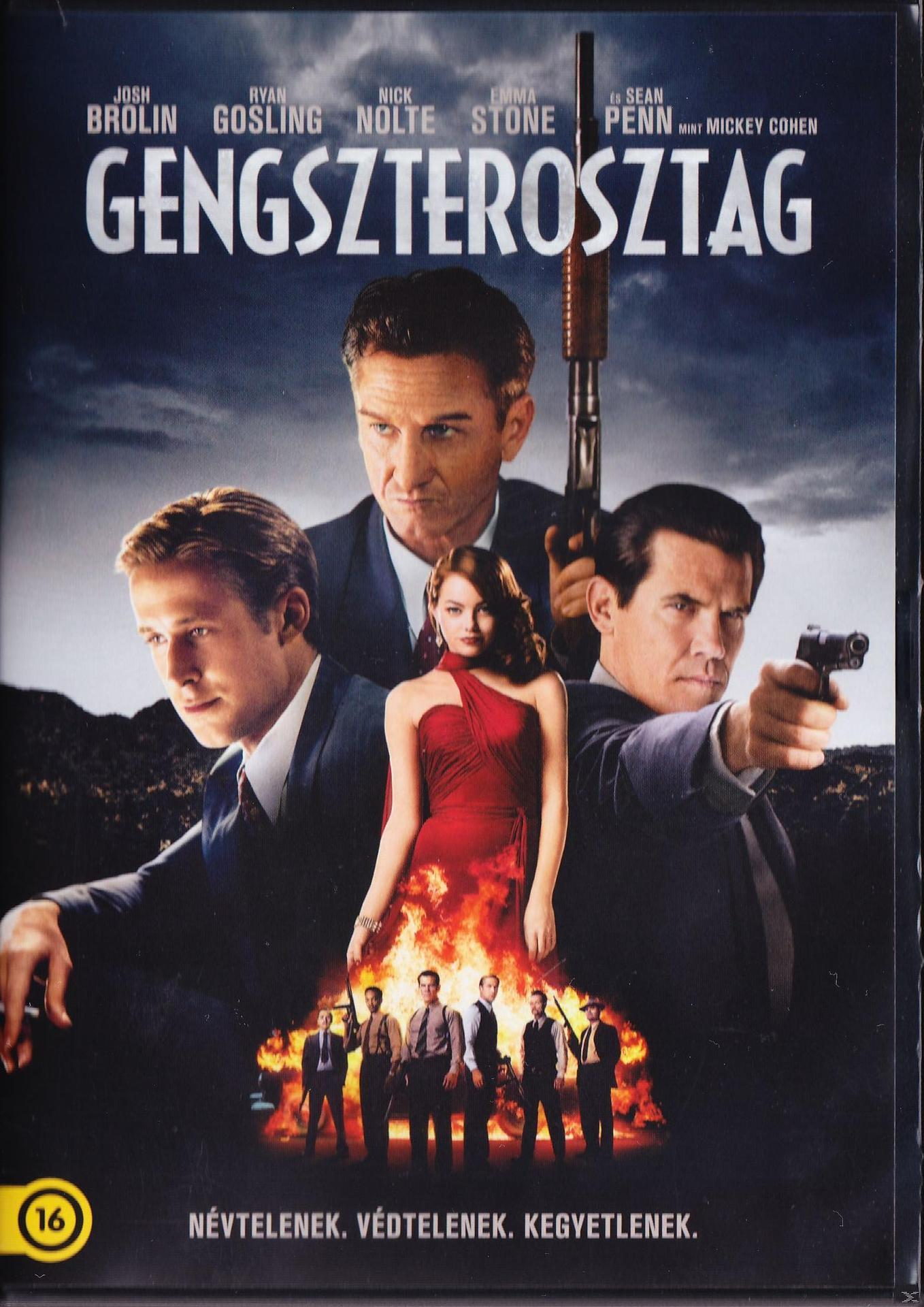 Gangster Squad DVD borító. Josh Brolin, Ryan Gosling és Sean Penn szerepel. Sötét háttér.
