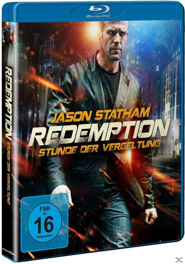Blu-ray-Cover: Jason Statham in einer schwarzen Jacke. Der Titel lautet 'Redemption' mit Lichtern im Hintergrund.