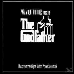 Schwarzer Hintergrund. Weißer Text: 'The Godfather' und 'Paramount Pictures'. Weiße Grafik von Händen.