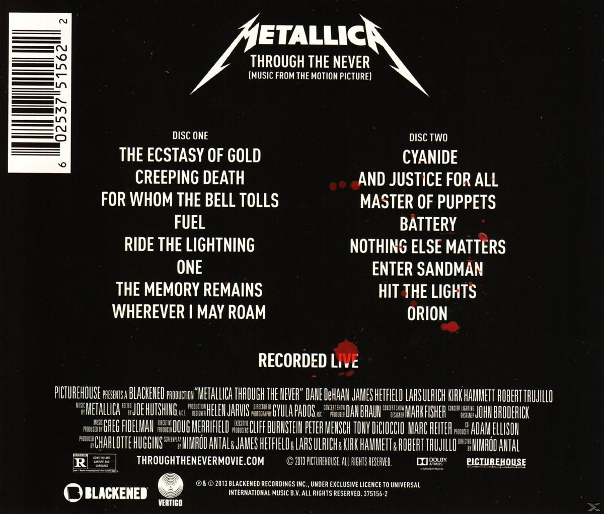 Albumcover mit Songnamen. Weißer Text auf schwarzem Hintergrund. Metallica-Logo oben.