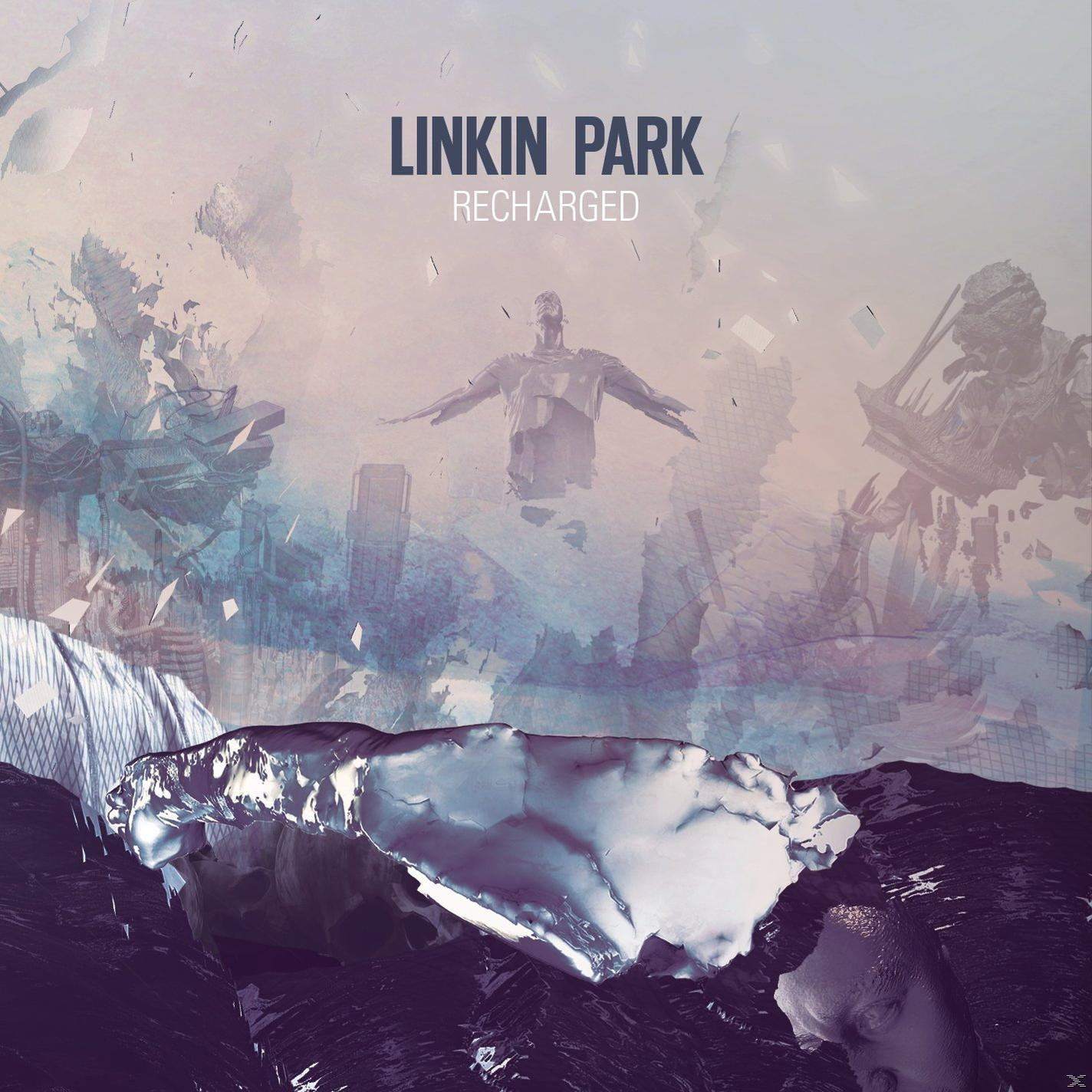 Albumcover: Linkin Park - Recharged, mit einer Figur und Stadtlandschaft.