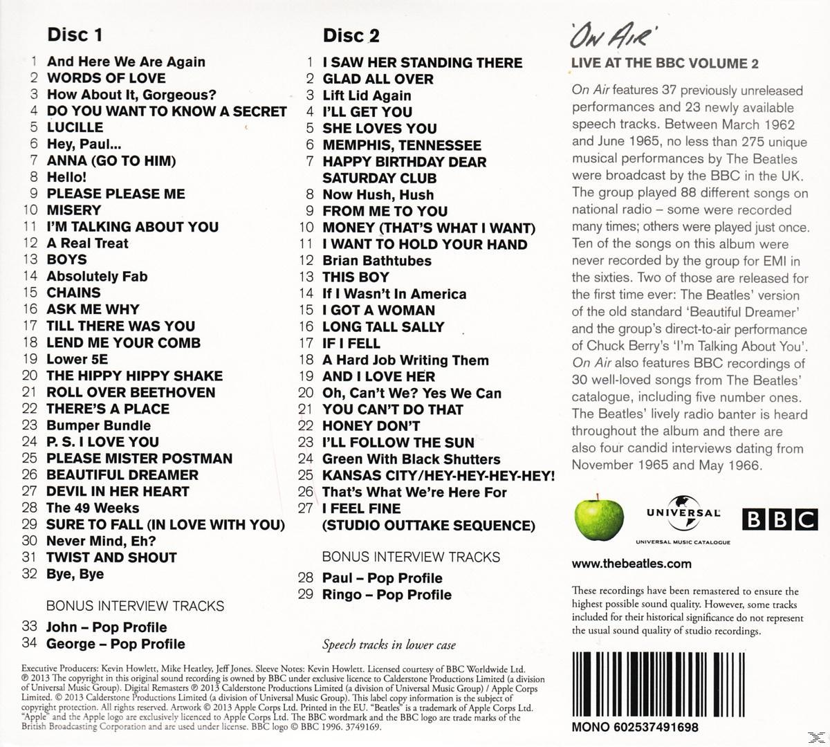 CD-Cover für das Album On Air der Beatles. Text befindet sich auf der linken und rechten Seite.