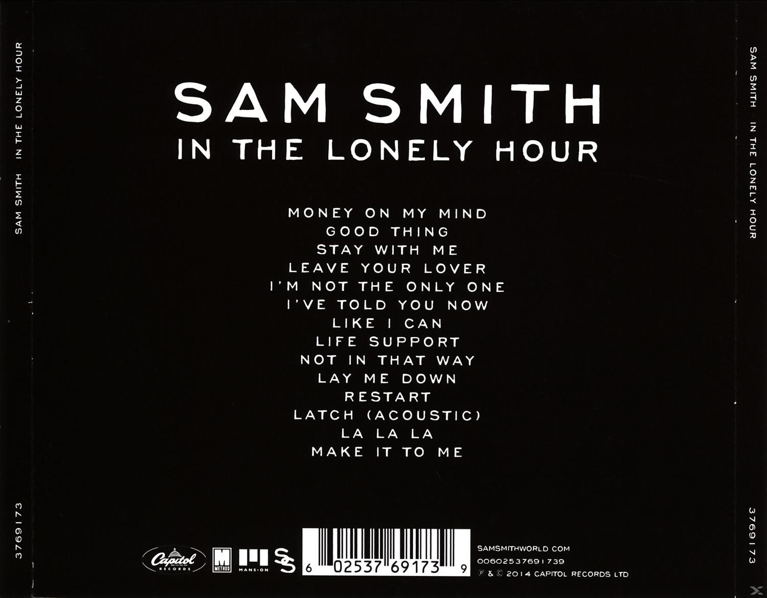 Dos de CD : Liste des titres de l'album de Sam Smith sur fond noir.