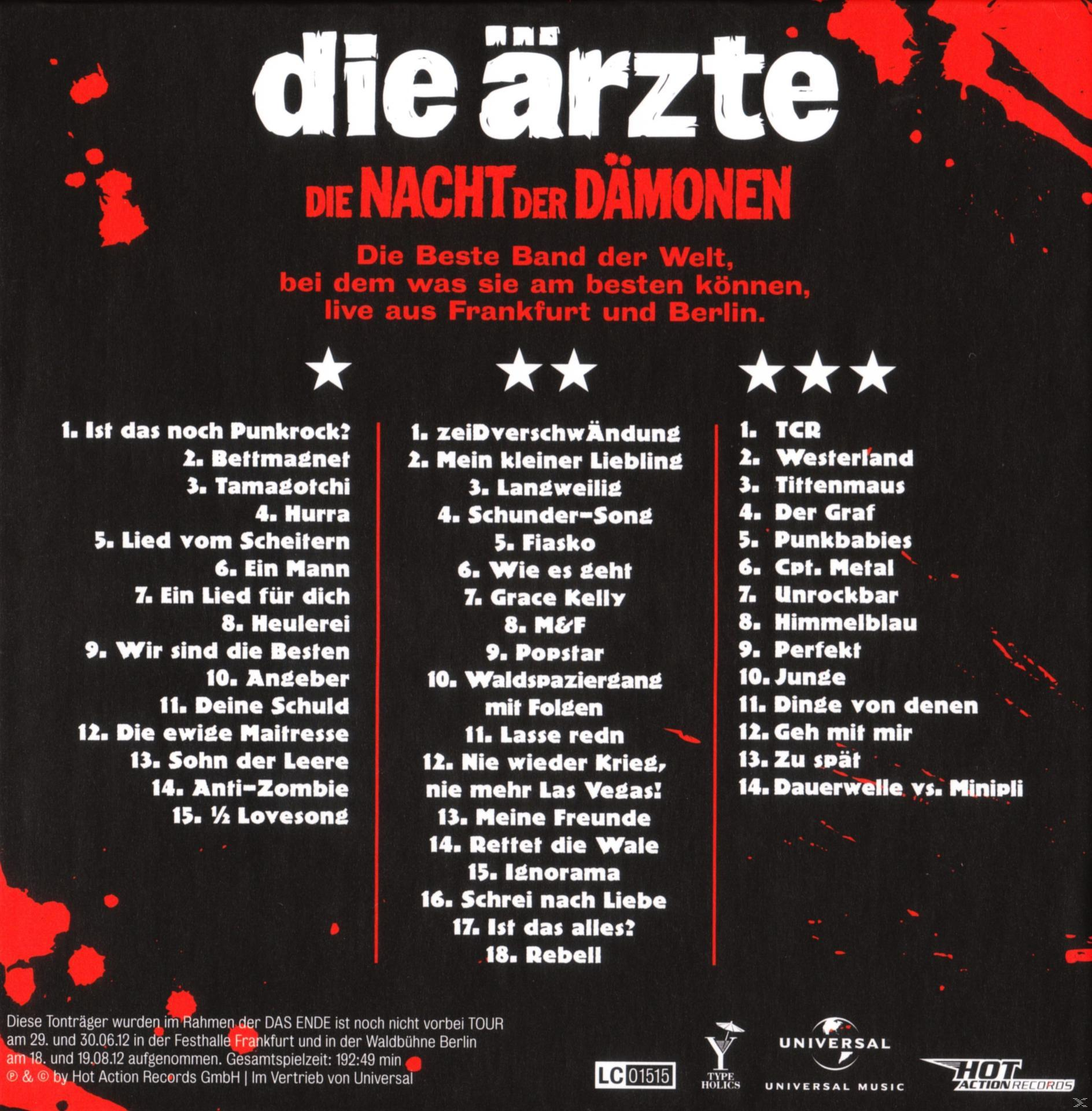 Albumcover mit einer Titelliste und Text. Der Hintergrund ist rot, mit weißem Text.