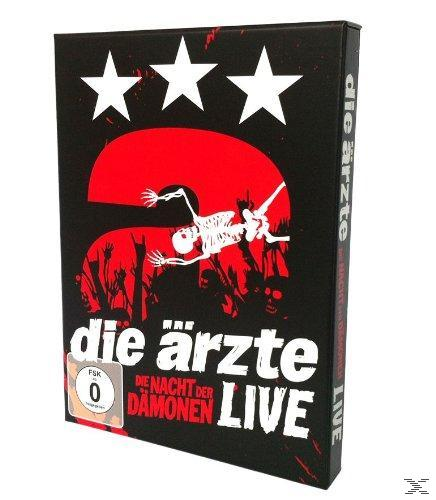 Schwarze DVD-Box mit Totenkopf, Sternen und Text. Roter Hintergrund mit Skelett. Die Ärzte.