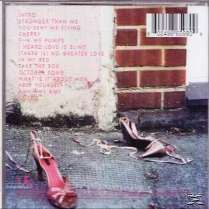 Albumcover: Amy Winehouse. Die Rückseite zeigt einen rosa Hintergrund mit High Heels und Titelliste.