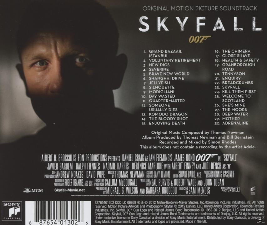 Rückseite des Skyfall-Soundtracks mit Titelliste und Credits.