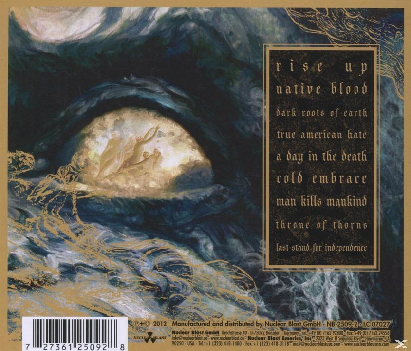 Album borító: Sötét, absztrakt műalkotás szöveggel. Hold és alakok láthatók.