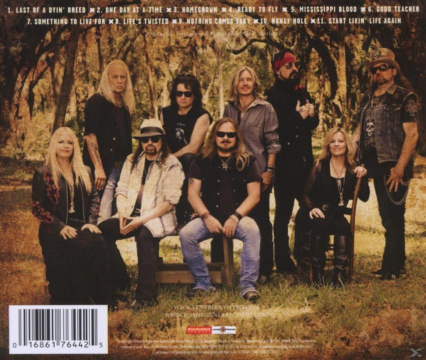 Albumcover mit Bandmitgliedern, Songtiteln und einem braun-grünen Hintergrund.