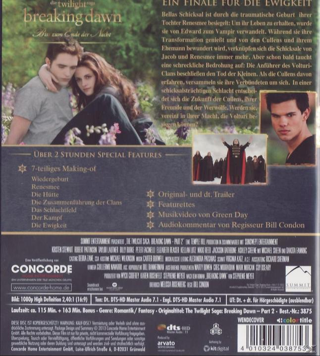 Blu-ray - Nacht Bis(s) zum Dawn Breaking 2 Twilight der - – Ende Teil