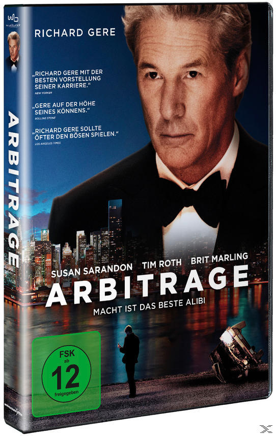 Filmcove mit Richard Gere im Anzug. Text liest sich 'Arbitrage'. Stadtbild und ein Auto unten.