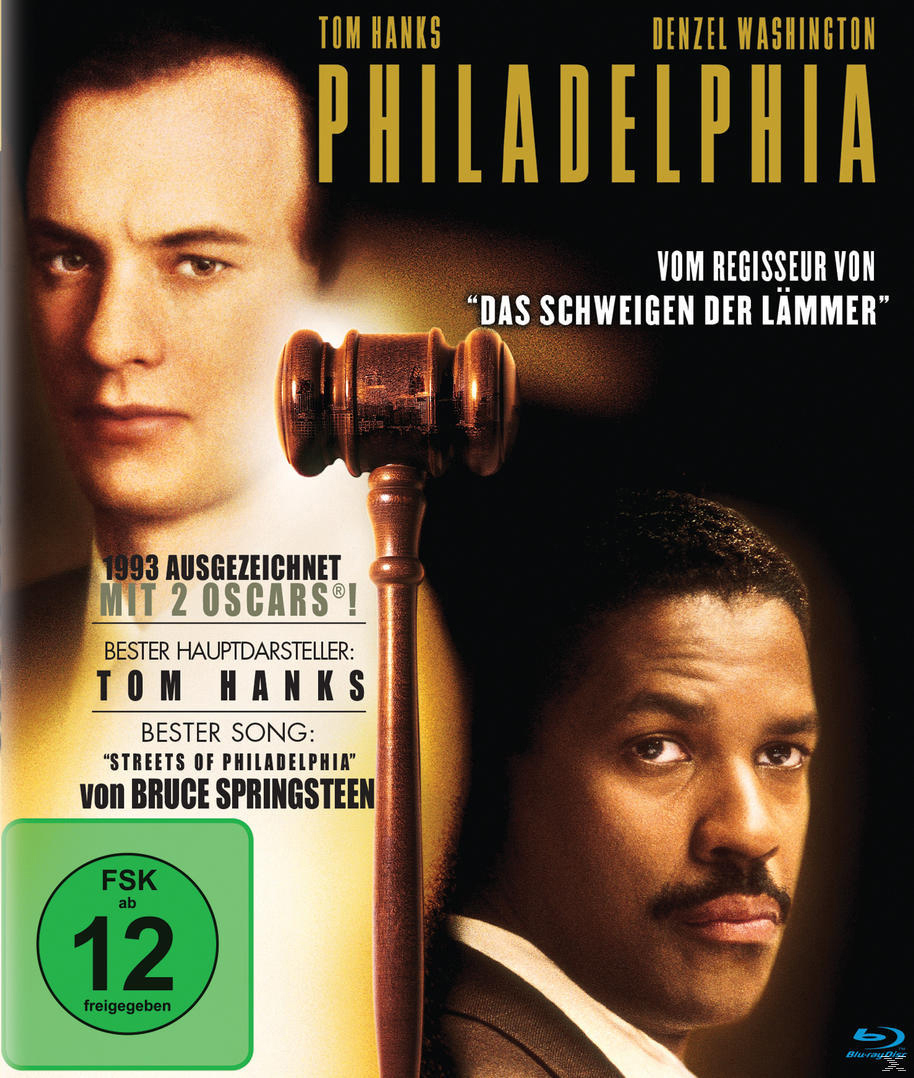 Filmposter für Philadelphia mit Tom Hanks und Denzel Washington, mit einem Hammer.