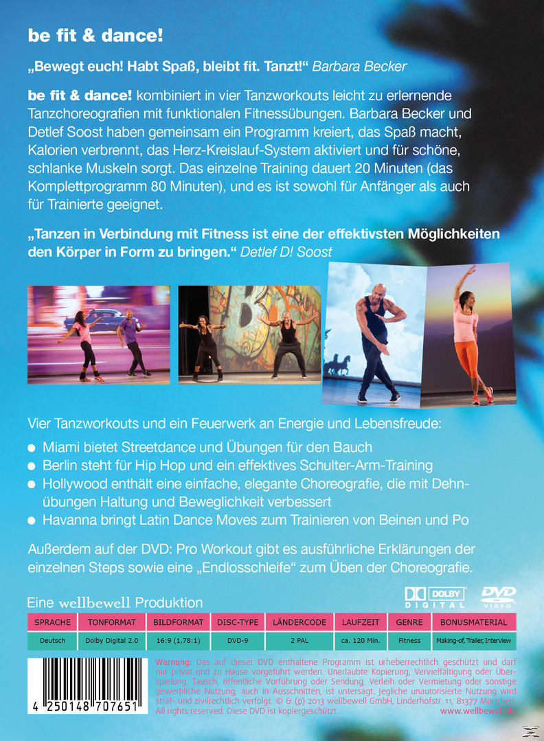 Rückseite der DVD-Hülle. Tänzer in Aktion. Text über Tanz, Fitness und ein 20-minütiges Training.