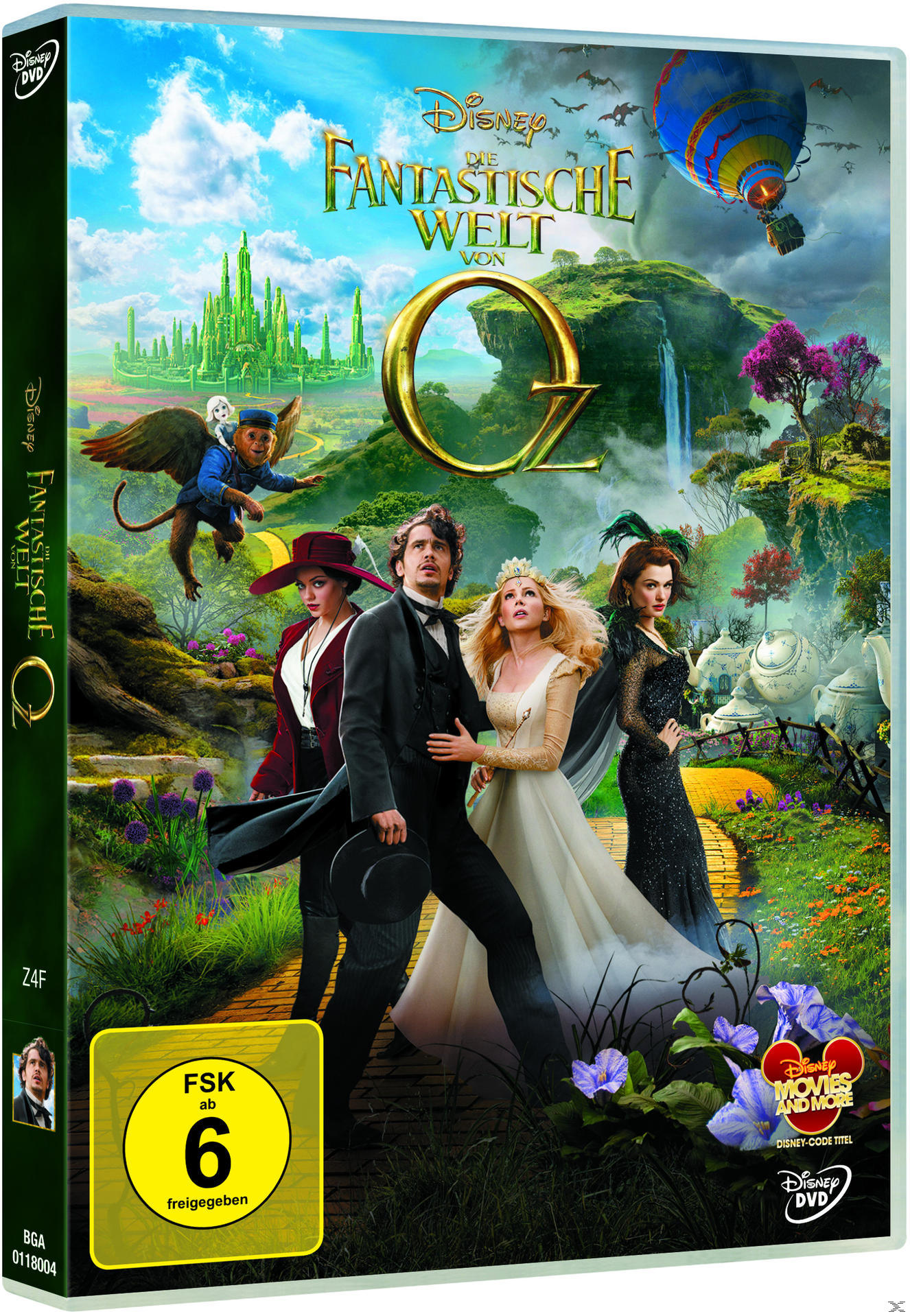 DVD-Cover von 'Die fantastische Welt von Oz'. Schauspieler stehen in einer Fantasielandschaft mit dem Oz-Logo.