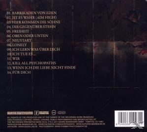 CD-Hülle hinten mit Songtiteln, Text auf dunklem Hintergrund.