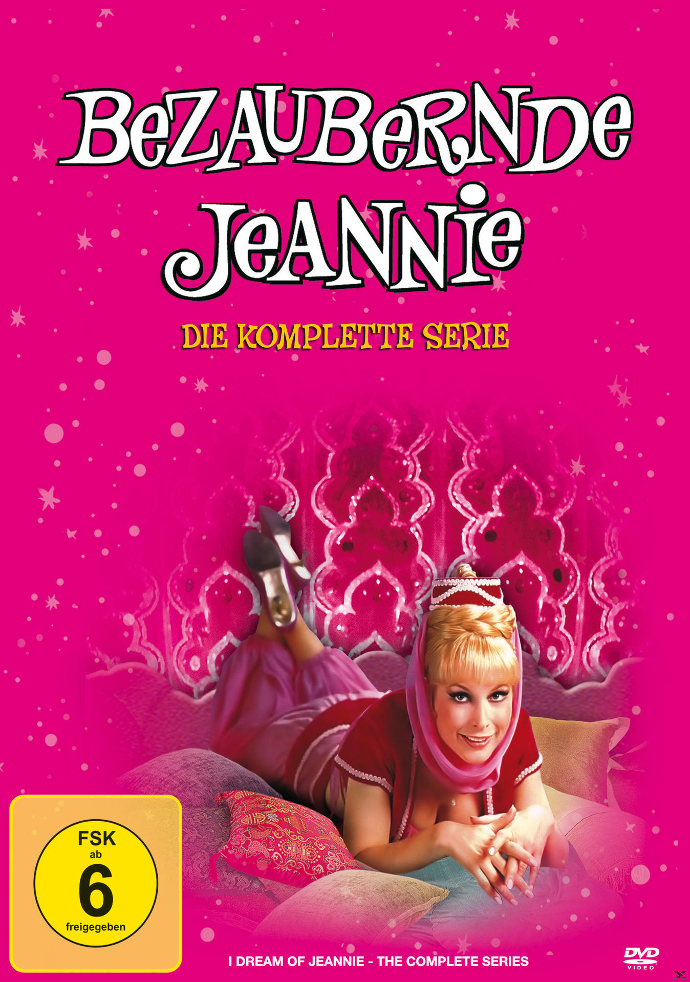 Jeannie-DVD-Cover. Frau auf rosa Hintergrund.