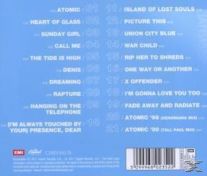 CD-Rückseite mit Titelliste: Heart of Glass, Dreaming, Rapture, Atomic.