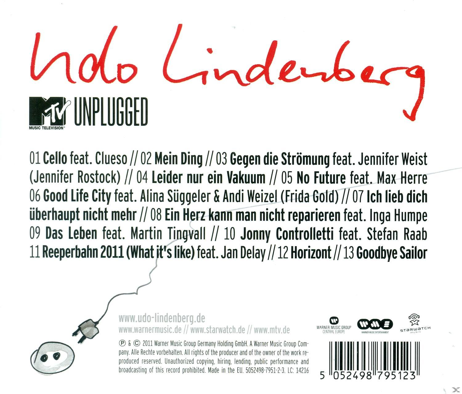CD-Cover von Udo Lindenberg. Der Titel lautet Unplugged. Die Titelliste befindet sich links.