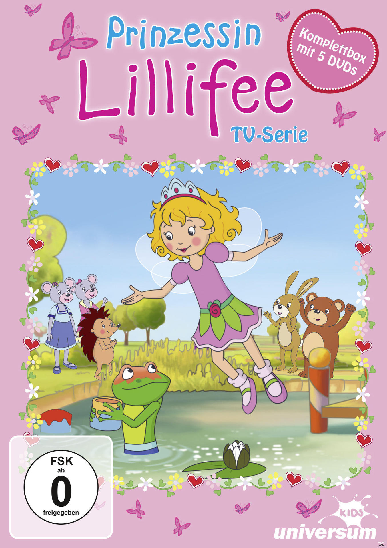 Cartoon-DVD-Cover: Prinzessin Lillifee mit Waldtieren, Text: 'TV-Serie'.