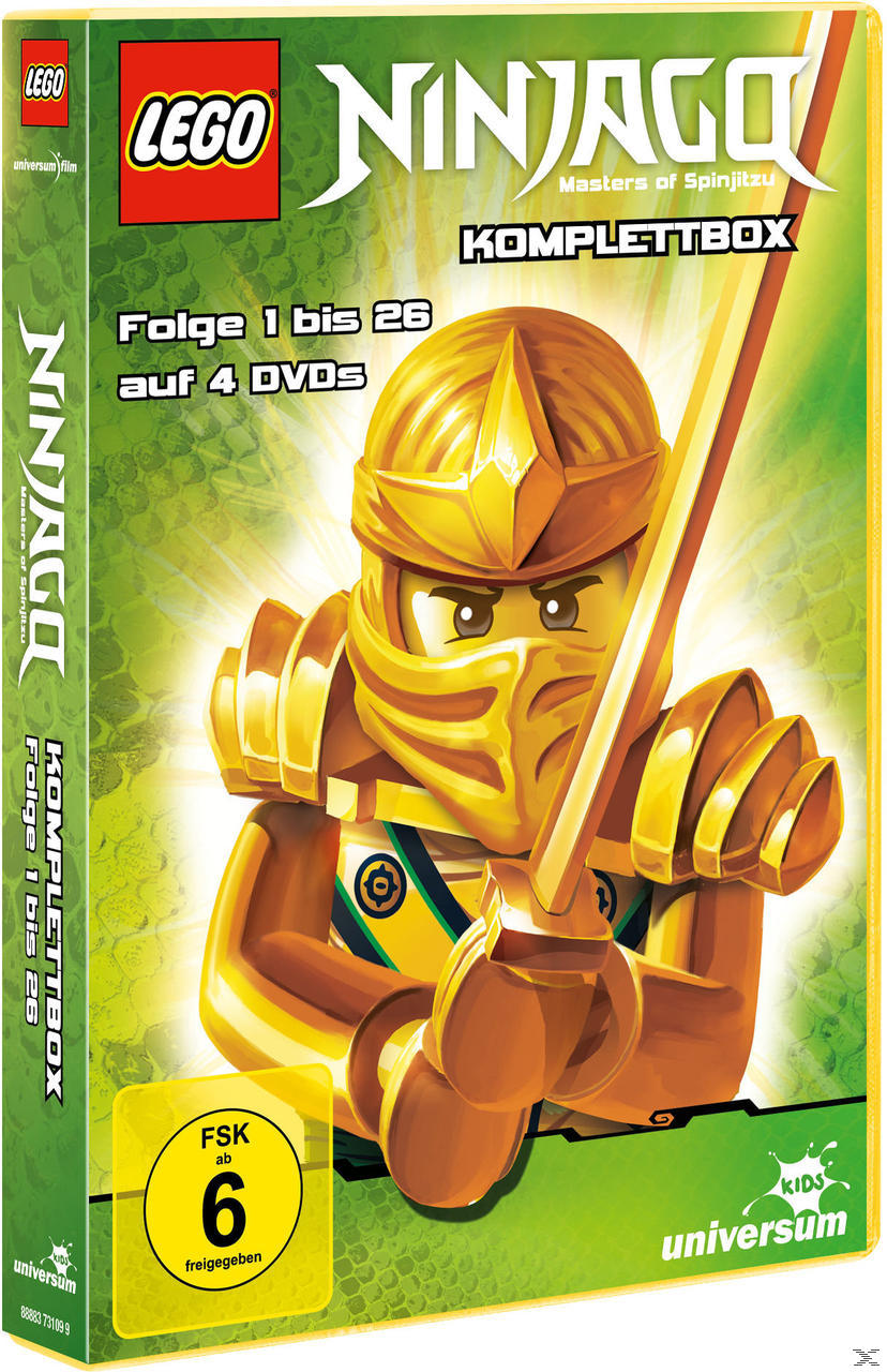 Lego Ninjago Box-Set, ein goldener Ninja mit Schwert ist auf dem Cover.