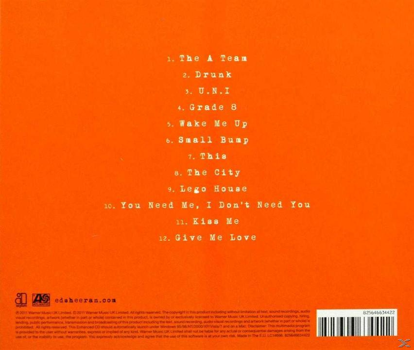 Album-Rückseite mit einer Liste von Songs. Der Hintergrund ist orange mit weißem Text.