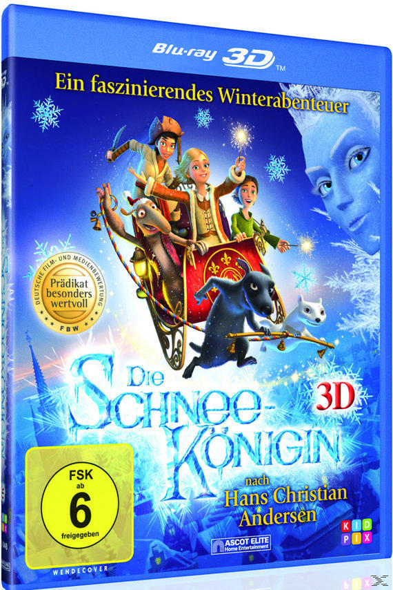 Blu-ray-Disc von 'Die Schneekönigin' mit Figuren auf einem Schlitten, blauem Cover und Text.