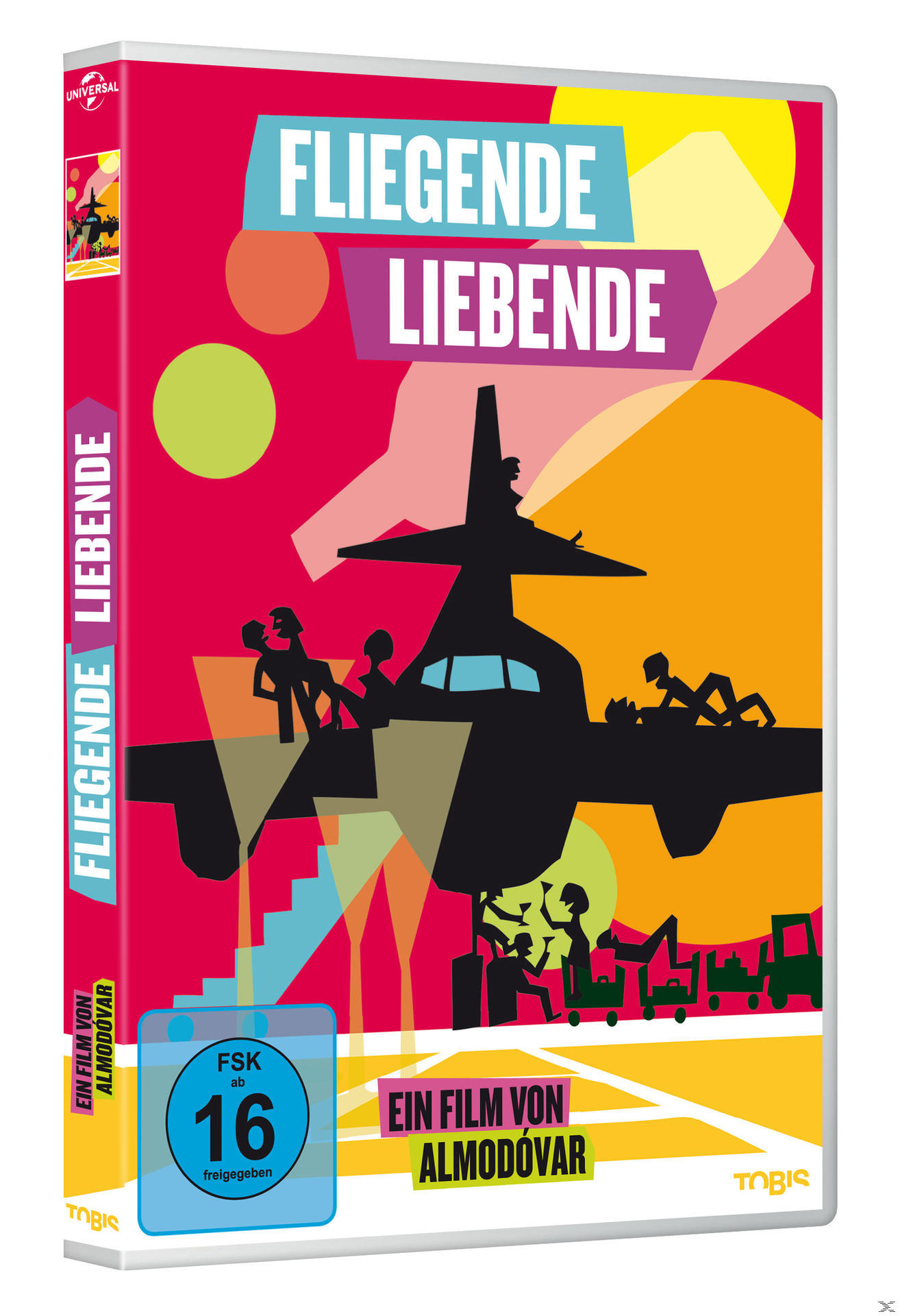 Eine DVD-Box für den Film 'Fliegende Liebende' mit einem bunten Design.