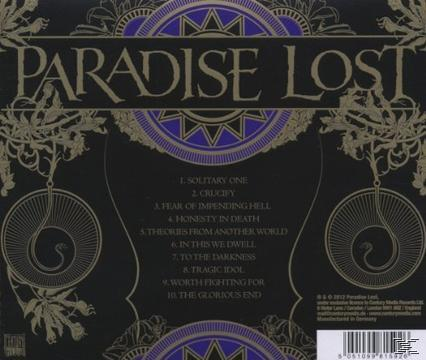 Rückseite einer CD mit dunklem Design, verzierten Mustern und Titelliste.