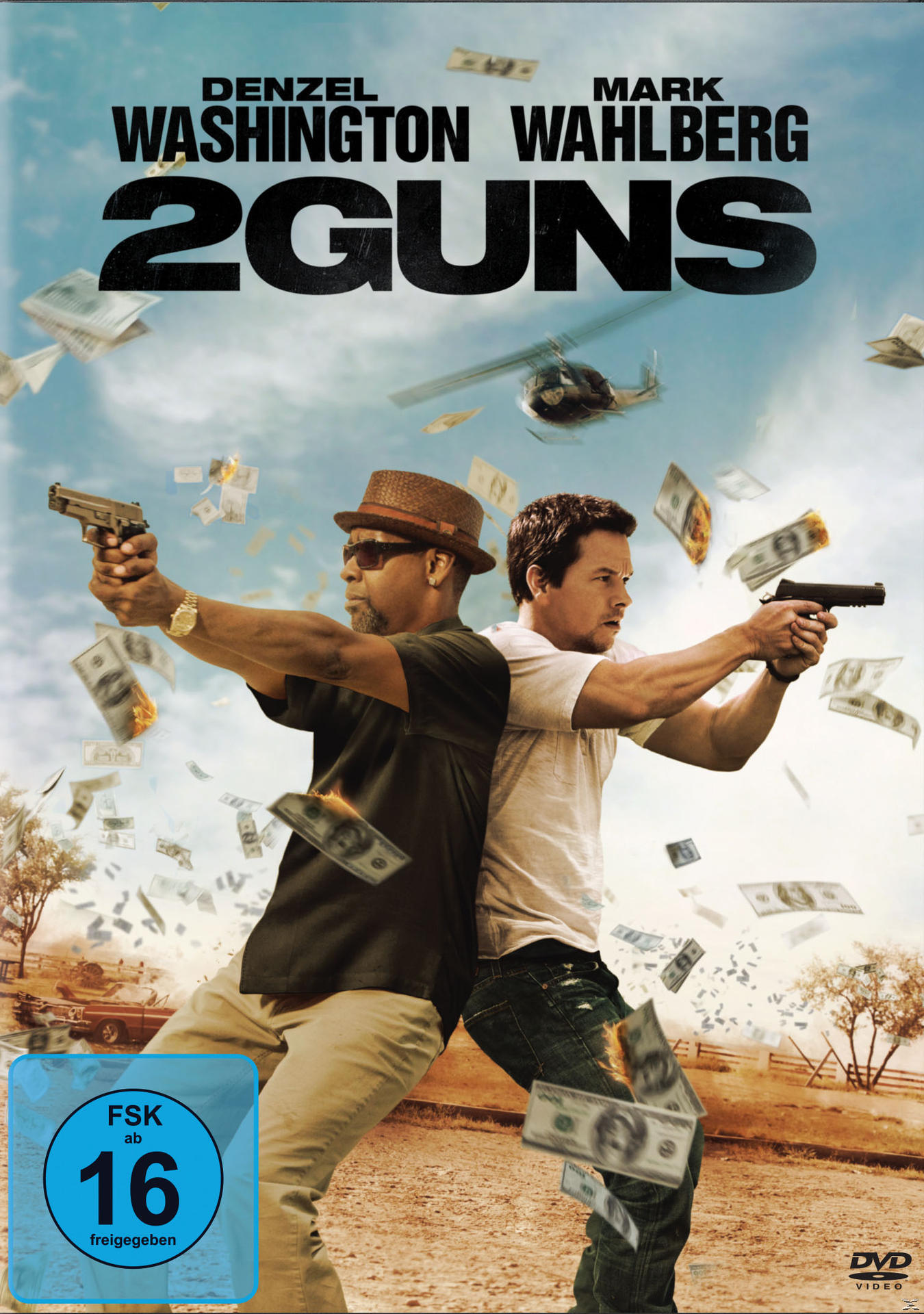 Filmcover. Zwei Männer mit Waffen. Text: 2 Guns.