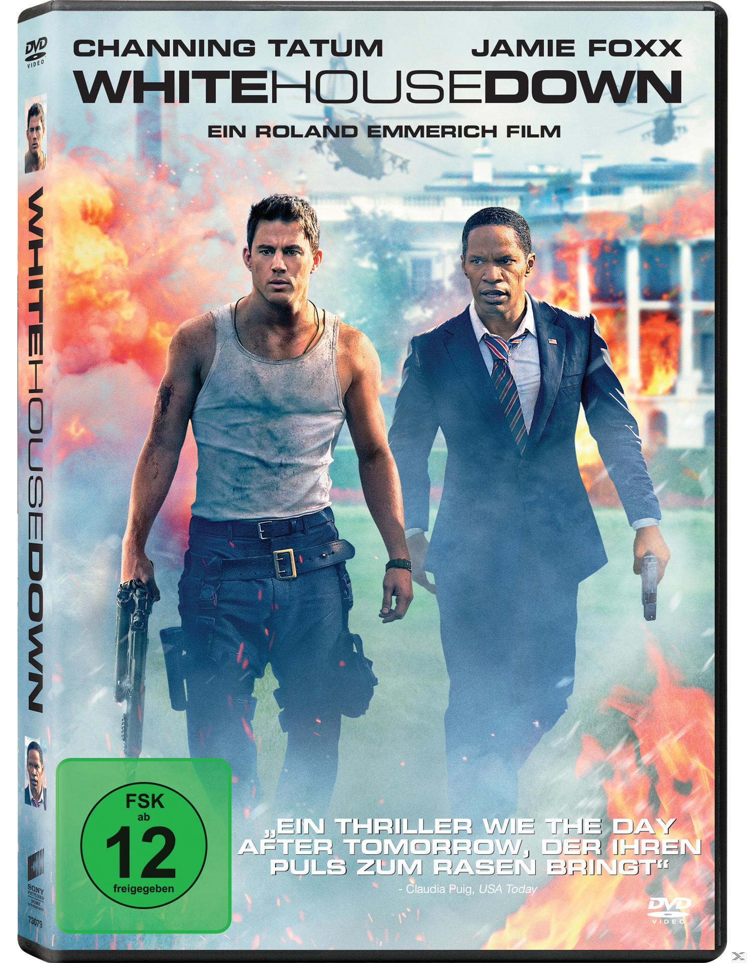 Filmcover mit zwei Männern, die Waffen halten. Der Titel lautet WHITE HOUSE DOWN.