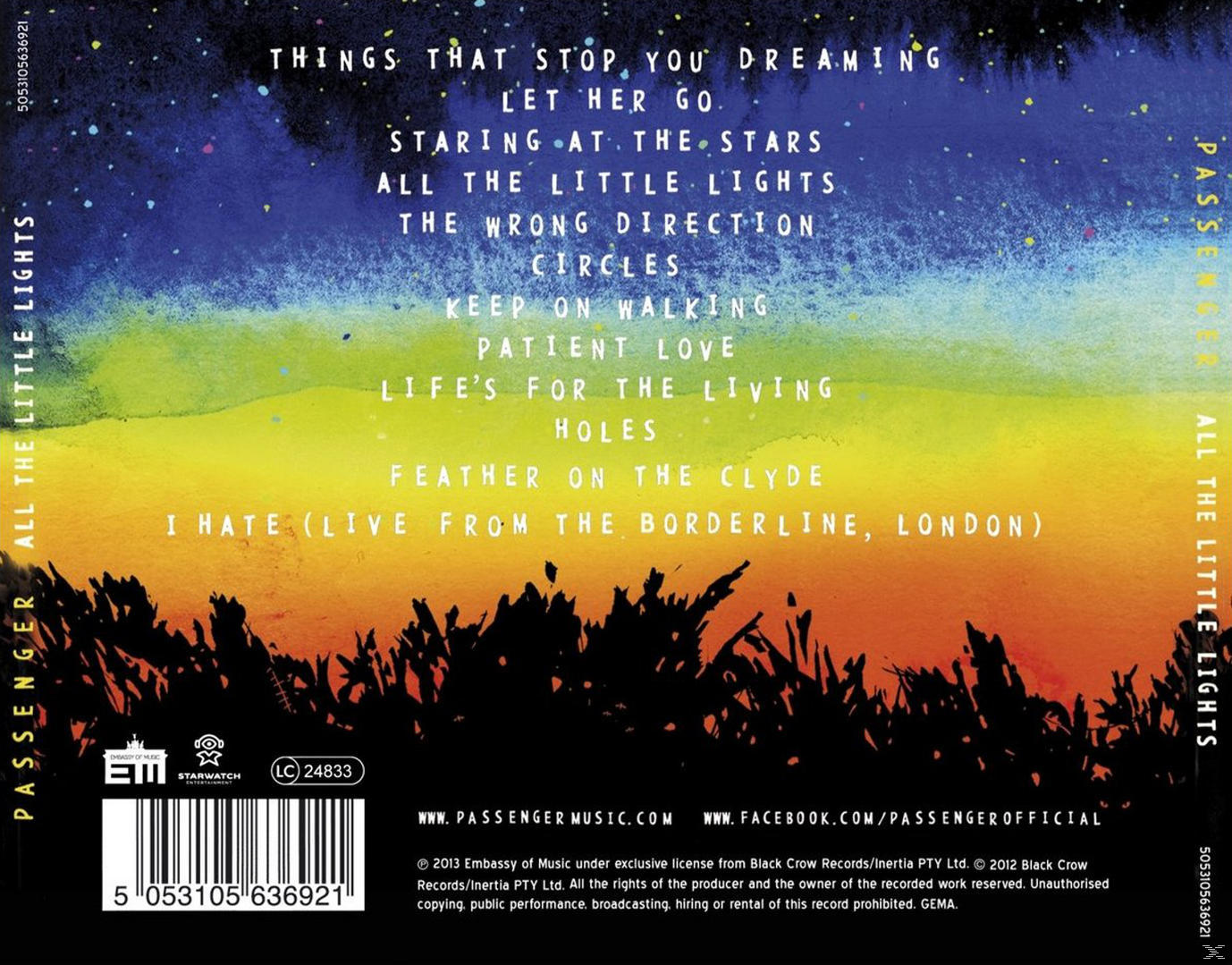 Album-Rückseite: Titelliste, 'Things That Stop You Dreaming', 'Let Her Go' und mehr von Passenger.