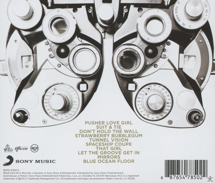 CD-Cover: Medizinische Instrumente. Viele Zifferblätter und Linsen. Text mit Songtiteln, Namen und Logos.