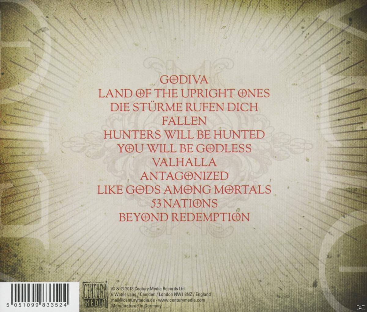 Album-Rückseite mit einer Titelliste, zentriert auf rotem Hintergrund mit weißem Text, und dem Albumtitel oben.