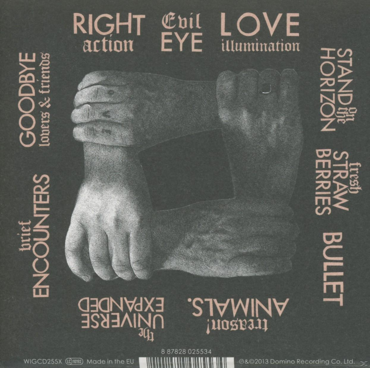 Albumcover mit Händen, die ein Quadrat bilden. Text umgibt das Bild.