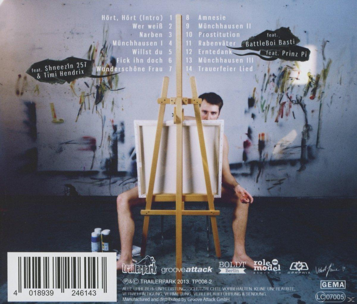 CD-Cover mit einem Mann vor einer Staffelei, Künstleratelier-Einstellung. Hintergrund: Trackliste und Text.