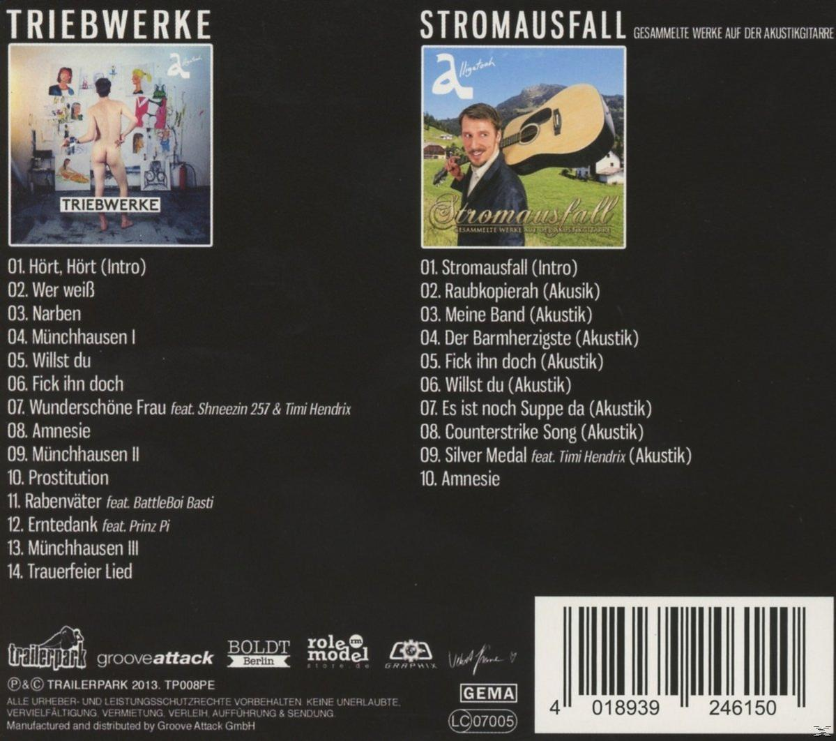 Albumcover. Zwei Album-Tracklisten, Fotos nackter Männer links und ein Mann mit Gitarre rechts.