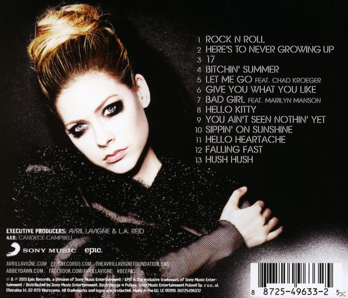 Albumcover mit Avril Lavigne, Titelliste und Albumtitel.