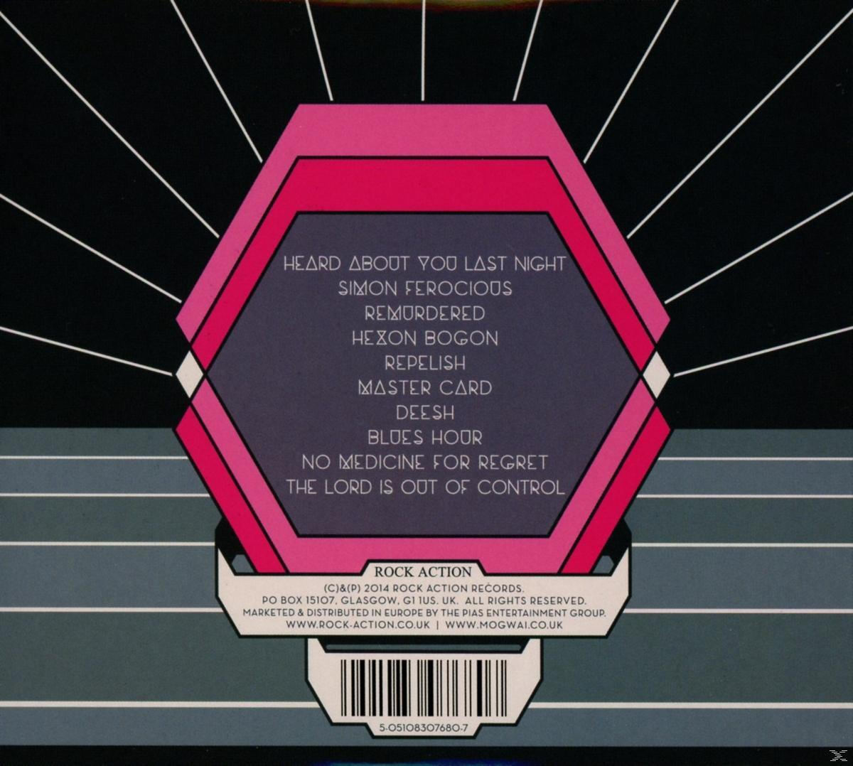 Albumcover-Design mit einem rosa und schwarzen Sechseck mit Text und Barcode.